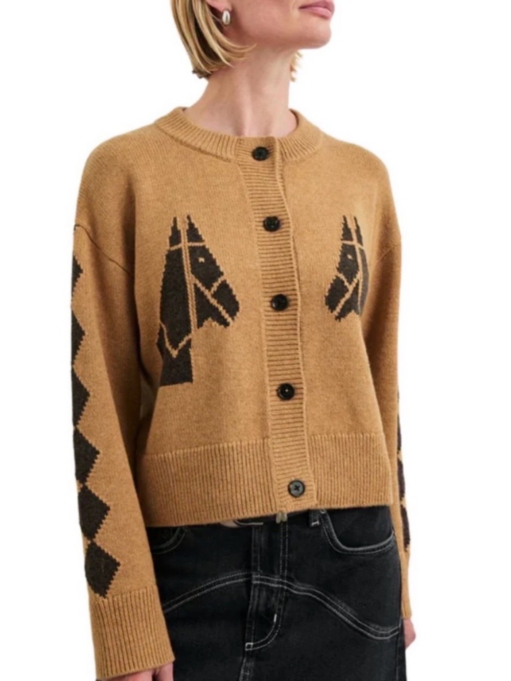 Rails Mavie Horse Cardigan in Camel Stables Wool Cotton Size Small